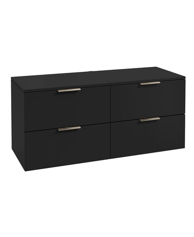 Stockholm Wall Hung 120Cm Four Drawer Countertop Unit Matt Black-Brushed Nickel Handles