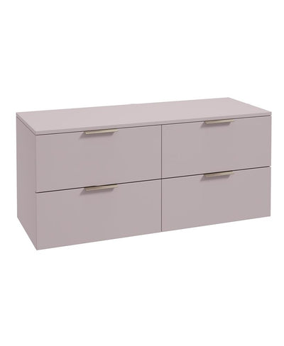 Stockholm Wall Hung 120Cm Four Drawer Countertop Unit Matt Cashmere Pink-Brushed Nickel Handles