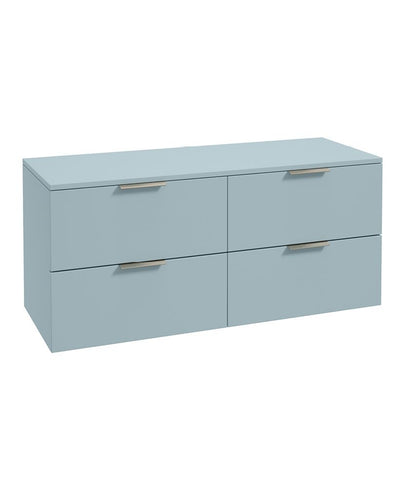 Stockholm Wall Hung 120Cm Four Drawer Countertop Unit Matt Morning Sky Blue-Brushed Nickel Handles