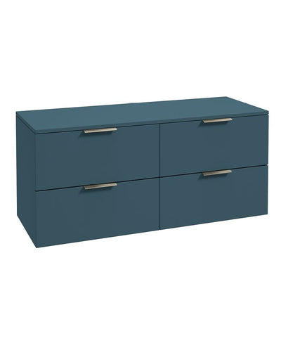 Stockholm Wall Hung 120Cm Four Drawer Countertop Unit Matt Ocean Blue-Brushed Nickel Handles