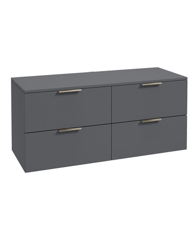 Stockholm Wall Hung 120Cm Four Drawer Countertop Unit Matt Midnight Grey-Brushed Nickel Handles