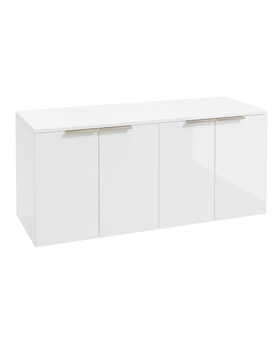 Stockholm Wall Hung 120Cm Four Door Countertop Unit Gloss White-Brushed Nickel Handle
