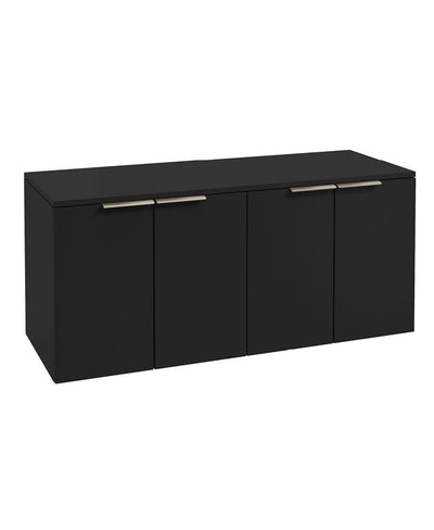 Stockholm Wall Hung 120Cm Four Door Countertop Unit Matt Black-Brushed Nickel Handle