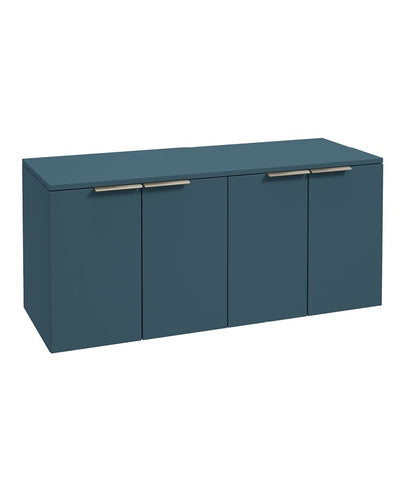 Stockholm Wall Hung 120Cm Four Door Countertop Unit Matt Ocean Blue-Brushed Nickel Handle