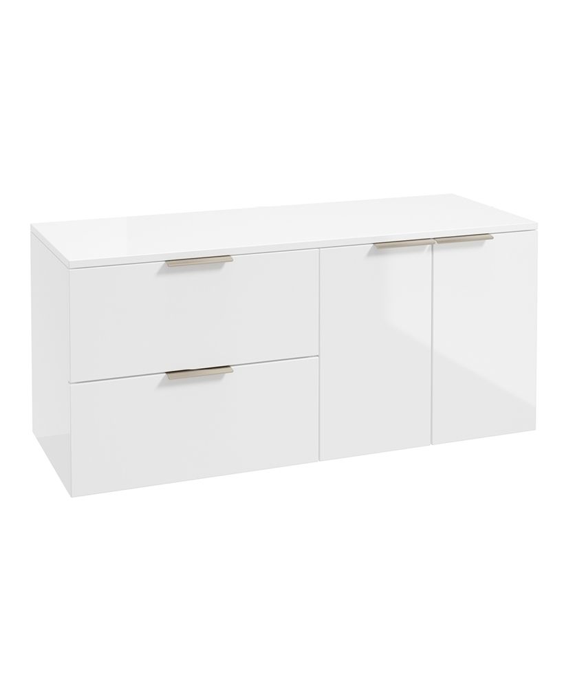 Stockholm Wall Hung 120Cm Two Drawer/Two Door Countertop Unit Gloss White-Brushed Nickel Handles