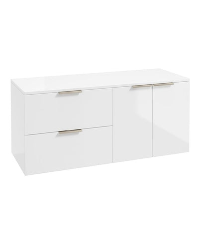 Stockholm Wall Hung 120Cm Two Drawer/Two Door Countertop Unit Gloss White-Brushed Nickel Handles