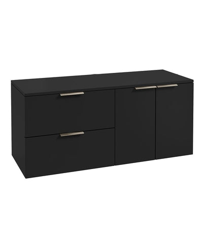 Stockholm Wall Hung 120Cm Two Drawer/Two Door Countertop Unit Matt Black-Brushed Nickel Handles