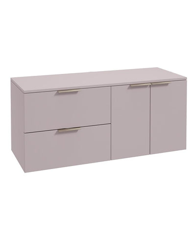 Stockholm Wall Hung 120Cm Two Drawer/Two Door Countertop Unit Matt Cashmere Pink-Brushed Nickel Handles