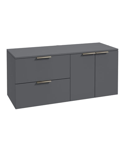 Stockholm Wall Hung 120Cm Two Drawer/Two Door Countertop Unit Matt Midnight Grey-Brushed Nickel Handles