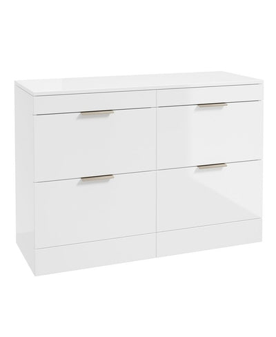 Stockholm Floorstanding 120Cm Four Drawer Countertop Unit Gloss White-Brushed Nickel Handle