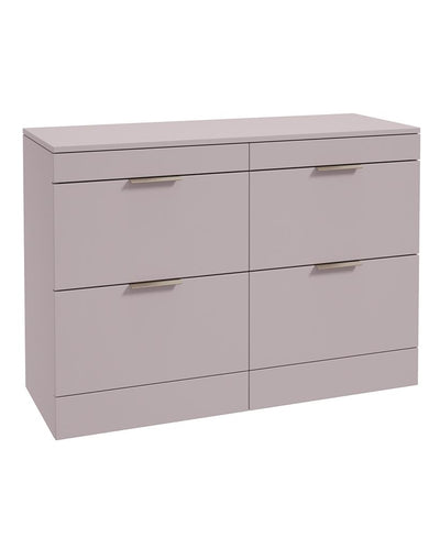 Stockholm Floorstanding 120Cm Four Drawer Countertop Unit Matt Cashmere Pink-Brushed Nickel Handle