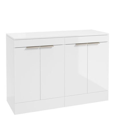 Stockholm Floorstanding 120Cm Four Door Countertop Unit Gloss White-Brushed Nickel Handle