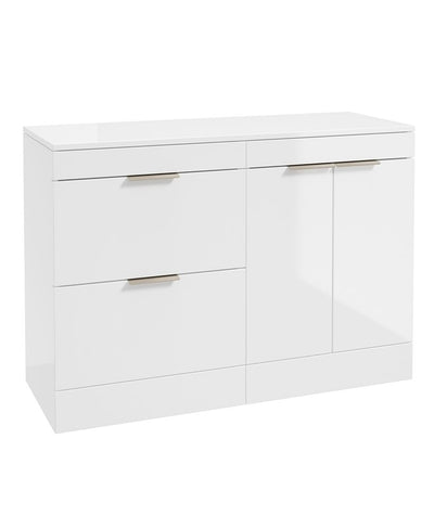 Stockholm Floorstanding 120Cm Two Drawer/Two Door Countertop Unit Gloss White-Brushed Nickel Handles