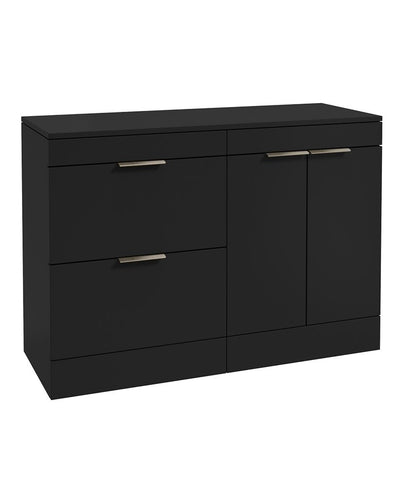Stockholm Floorstanding 120Cm Two Drawer/Two Door Countertop Unit Matt Black-Brushed Nickel Handles
