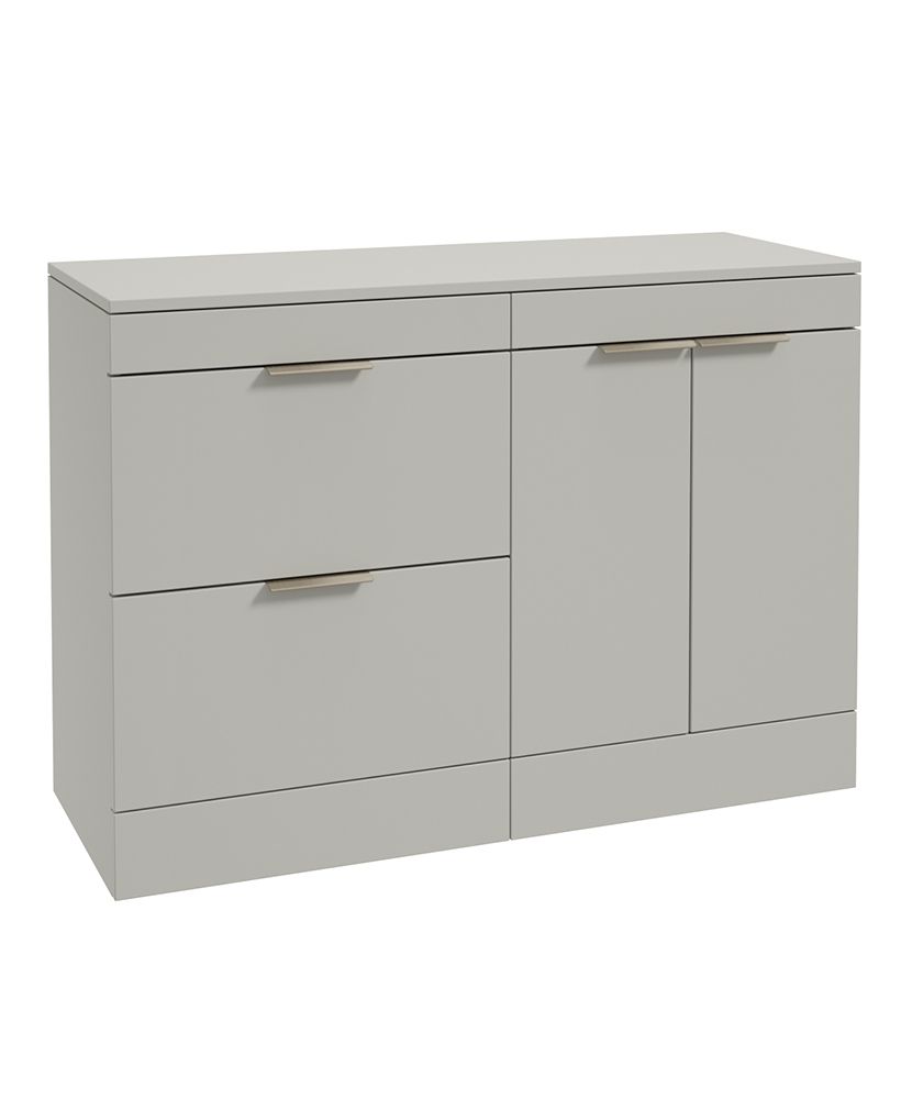 Stockholm Floorstanding 120Cm Two Drawer/Two Door Countertop Unit Matt Arctic Grey-Brushed Nickel Handles