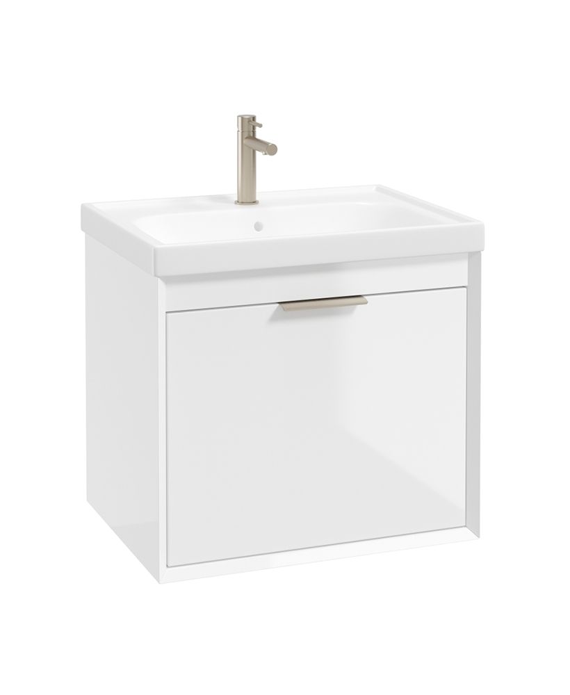 Fjord Wall Hung 60Cm Two Drawer Unit Gloss White-Brushed Nickel Handle