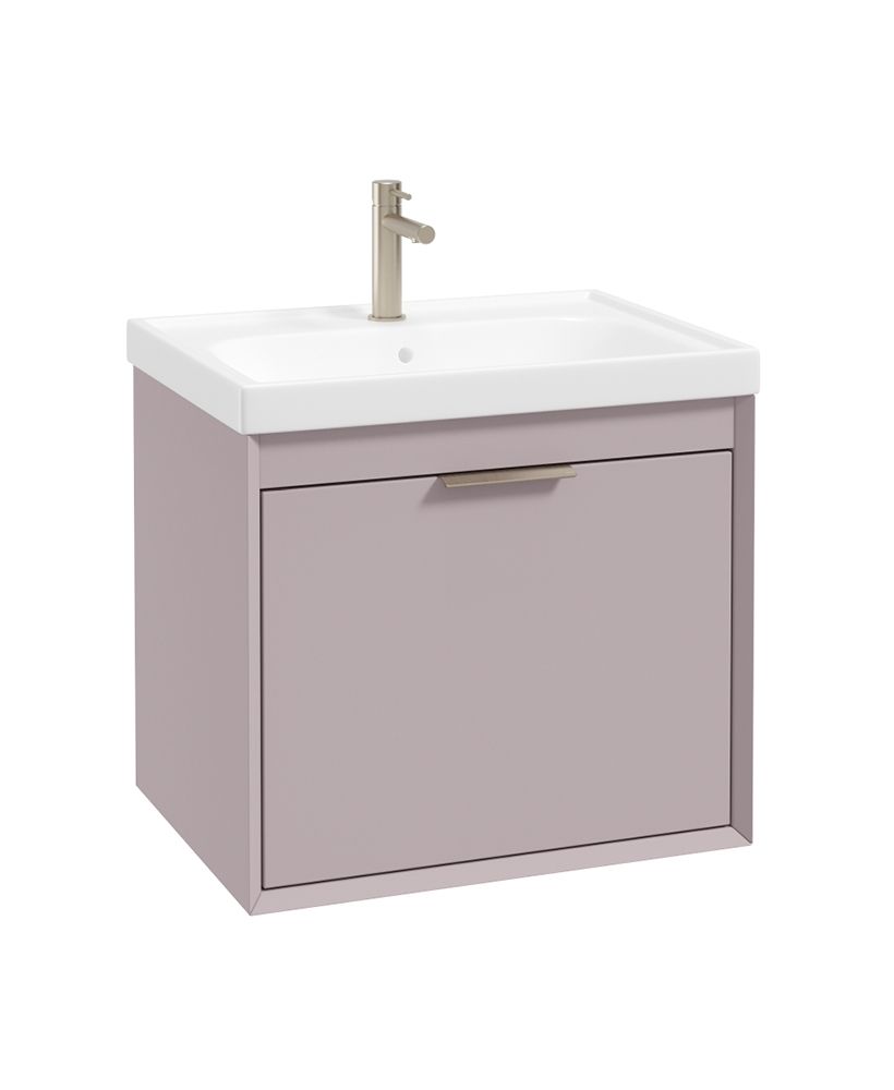 Fjord Wall Hung 60Cm Two Drawer Unit Matt Cashmere Pink-Brushed Nickel Handle