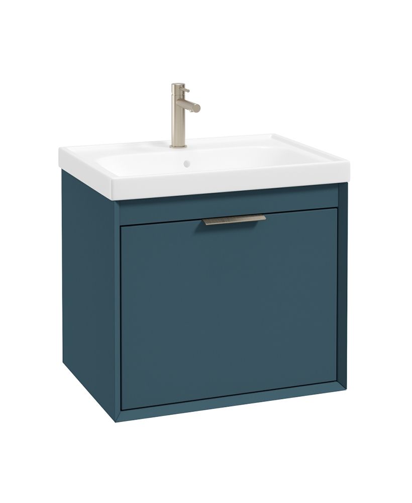 Fjord Wall Hung 60Cm Two Drawer Unit Matt Ocean Blue-Brushed Nickel Handle