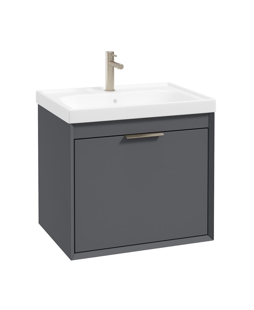 Fjord Wall Hung 60Cm Two Drawer Unit Matt Midnight Grey-Brushed Nickel Handle