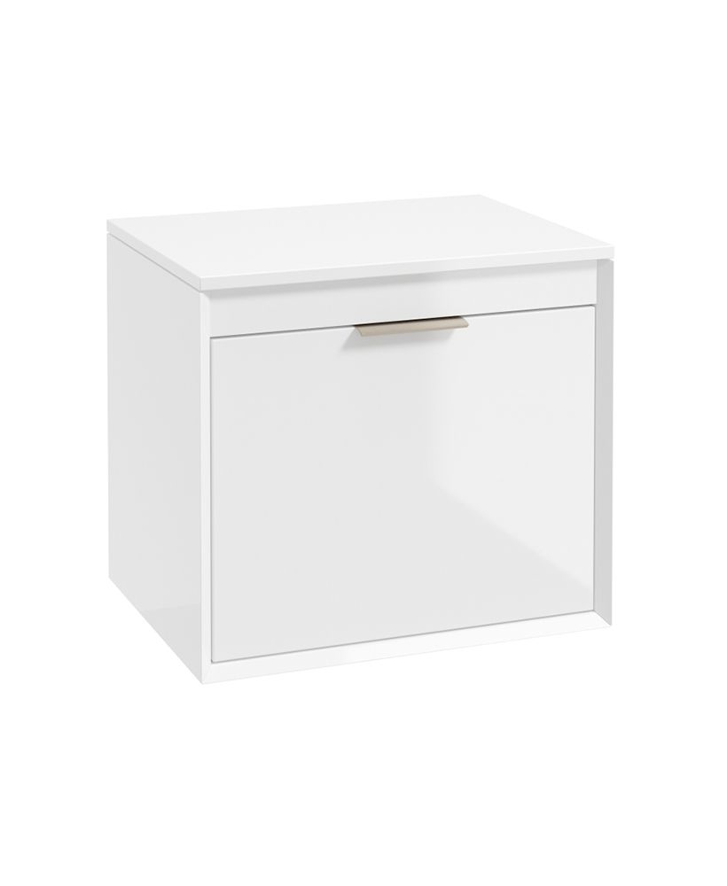 Fjord Wall Hung 60Cm Two Drawer Countertop Unit Gloss White-Brushed Nickel Handle