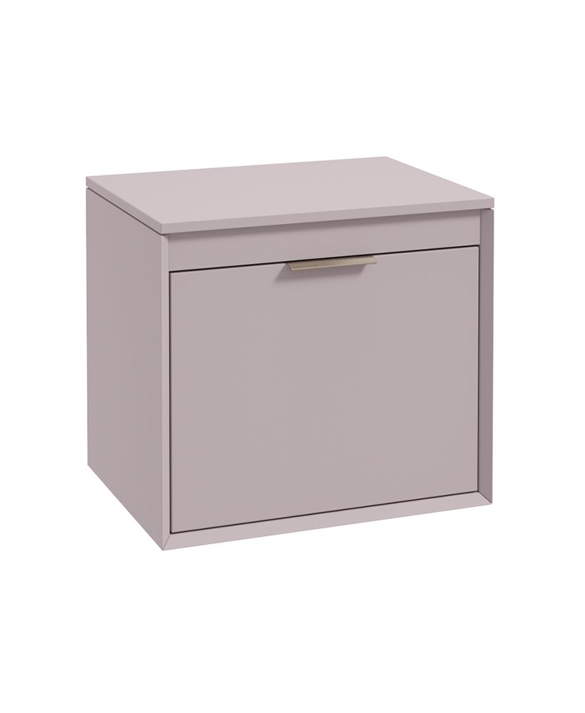 Fjord Wall Hung 60Cm Two Drawer Countertop Unit Matt Cashmere Pink-Brushed Nickel Handle