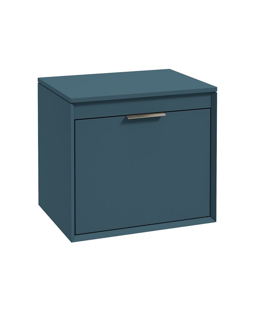 Fjord Wall Hung 60Cm Two Drawer Countertop Unit Matt Ocean Blue-Brushed Nickel Handle