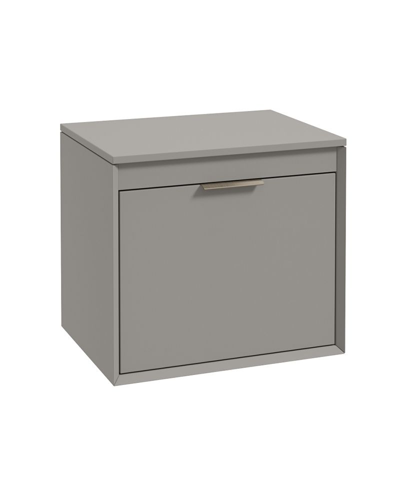 Fjord Wall Hung 60Cm Two Drawer Countertop Unit Matt Khaki-Brushed Nickel Handle