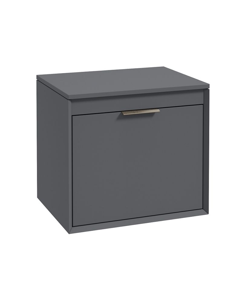 Fjord Wall Hung 60Cm Two Drawer Countertop Unit Matt Midnight Grey-Brushed Nickel Handle
