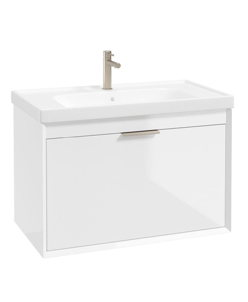 Fjord Wall Hung 80Cm Two Drawer Unit Gloss White-Brushed Nickel Handle