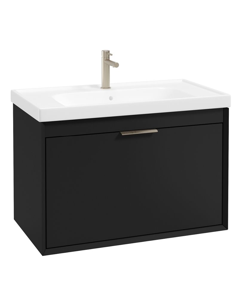 Fjord Wall Hung 80Cm Two Drawer Unit Matt Black-Brushed Nickel Handle