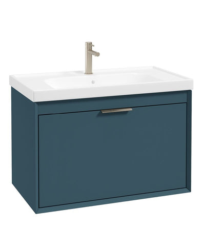 Fjord Wall Hung 80Cm Two Drawer Unit Matt Ocean Blue-Brushed Nickel Handle