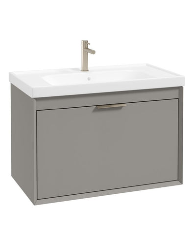 Fjord Wall Hung 80Cm Two Drawer Unit Matt Khaki-Brushed Nickel Handle