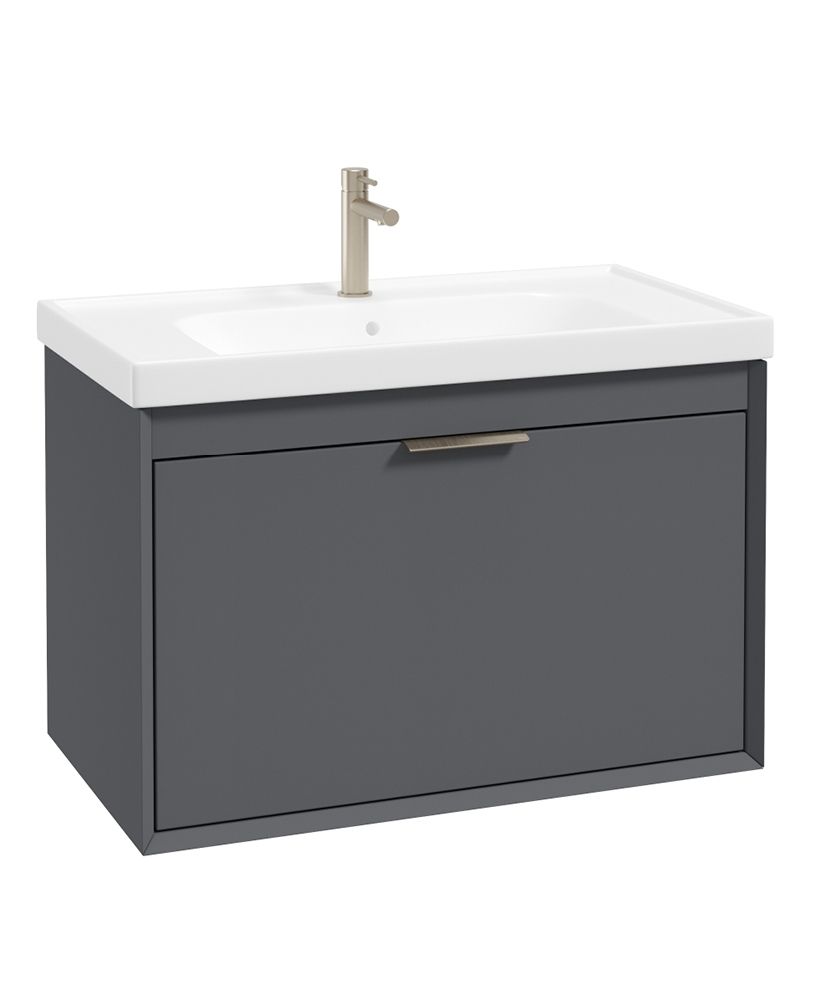 Fjord Wall Hung 80Cm Two Drawer Unit Matt Midnight Grey-Brushed Nickel Handle