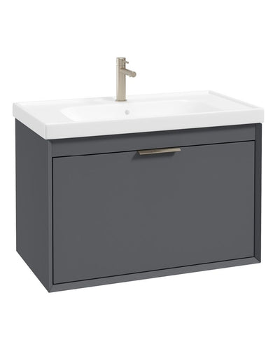 Fjord Wall Hung 80Cm Two Drawer Unit Matt Midnight Grey-Brushed Nickel Handle