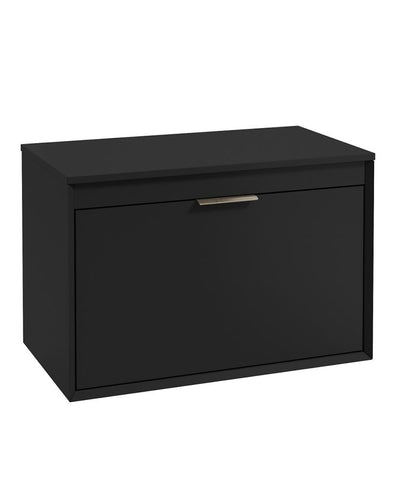Fjord Wall Hung 80Cm Two Drawer Countertop Unit Matt Black-Brushed Nickel Handle