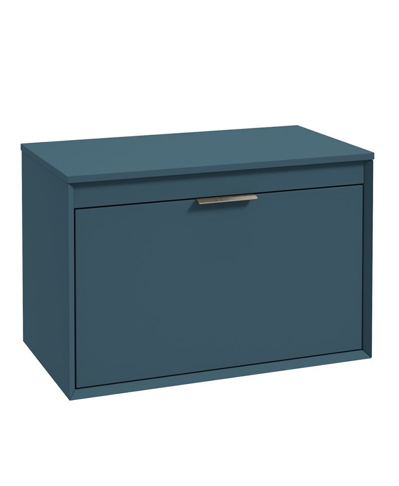 Fjord Wall Hung 80Cm Two Drawer Countertop Unit Matt Ocean Blue-Brushed Nickel Handle