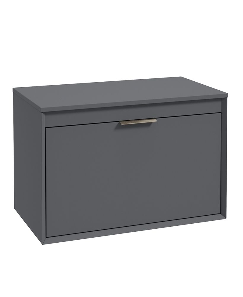 Fjord Wall Hung 80Cm Two Drawer Countertop Unit Matt Midnight Grey-Brushed Nickel Handle