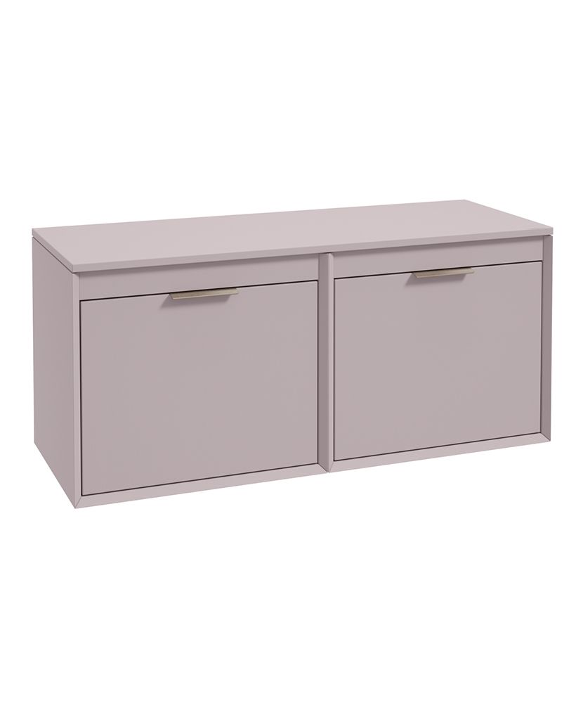Fjord Wall Hung 120Cm Four Drawer Countertop Unit Matt Cashmere Pink-Brushed Nickel Handle
