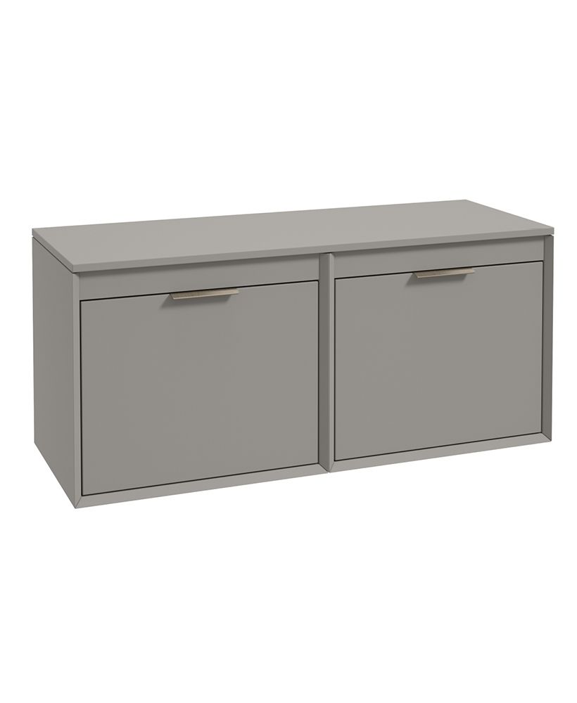 Fjord Wall Hung 120Cm Four Drawer Countertop Unit Matt Khaki-Brushed Nickel Handle