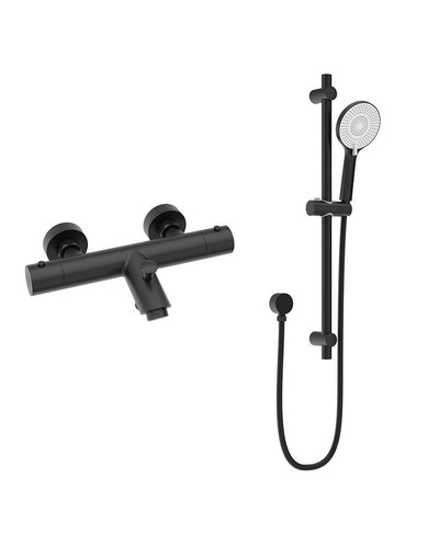 Form Wall Mounted Thermostatic Bath Shower Mixer & Alita Slide Rail Kit Matt Black