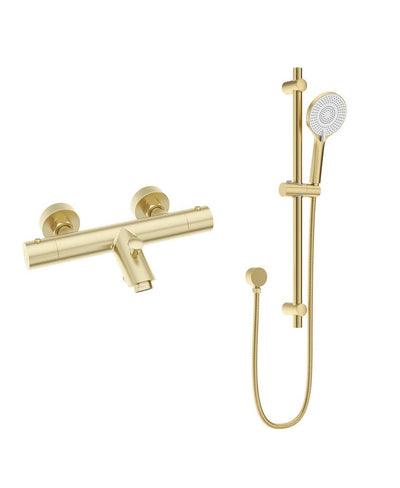Form Wall Mounted Thermostatic Bath Shower Mixer&Alita Slide Rail Kit Brushed Gold