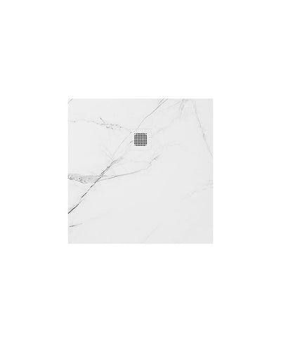 Unity Square 900Mm Shower Tray White Marble & Waste