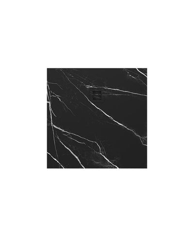 Unity Square 900Mm Shower Tray Black Marble & Waste