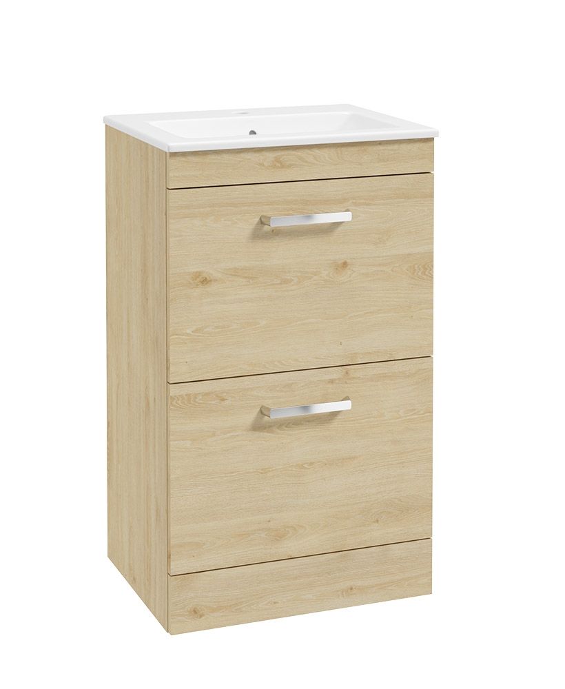 Corta Floorstanding 50Cm Two Drawer Unit Honey Oak-Chrome Handles