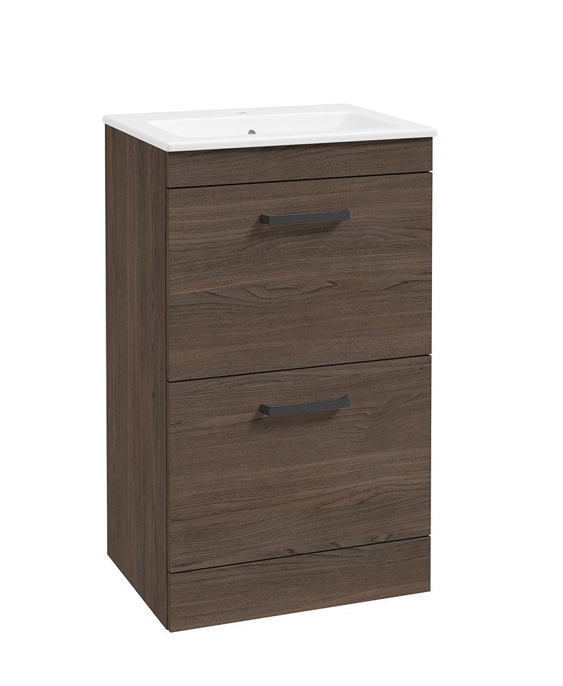 Corta Floorstanding 50Cm Two Drawer Unit Sable Ash-Black Handles
