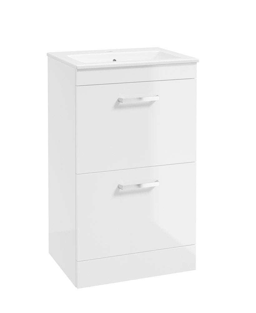 Corta Floorstanding 50Cm Two Drawer Unit Gloss White-Chrome Handles