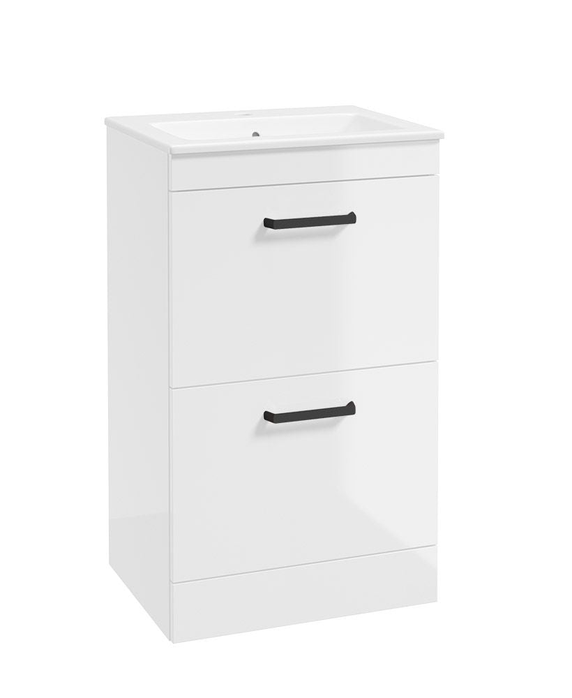 Corta Floorstanding 50Cm Two Drawer Unit Gloss White-Black Handles