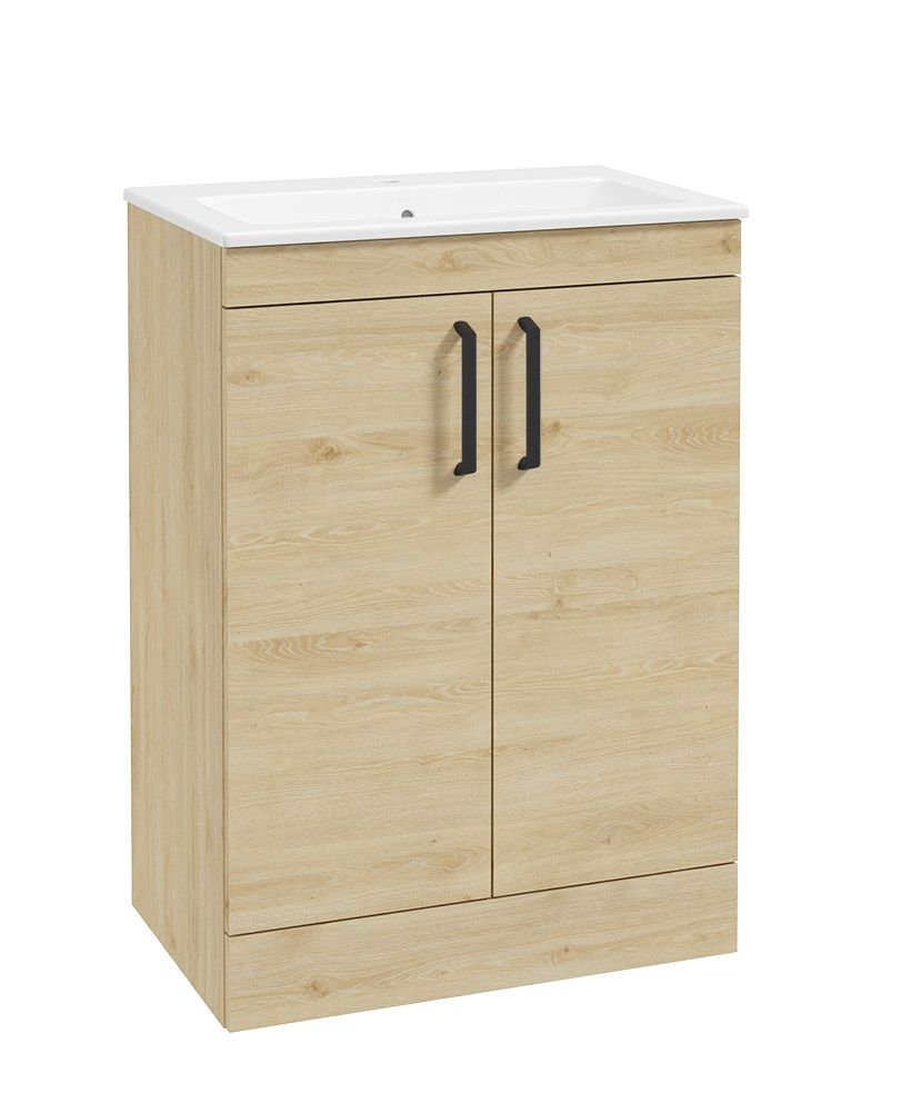 Corta Floorstanding 60Cm Two Door Unit Honey Oak-Black Handles