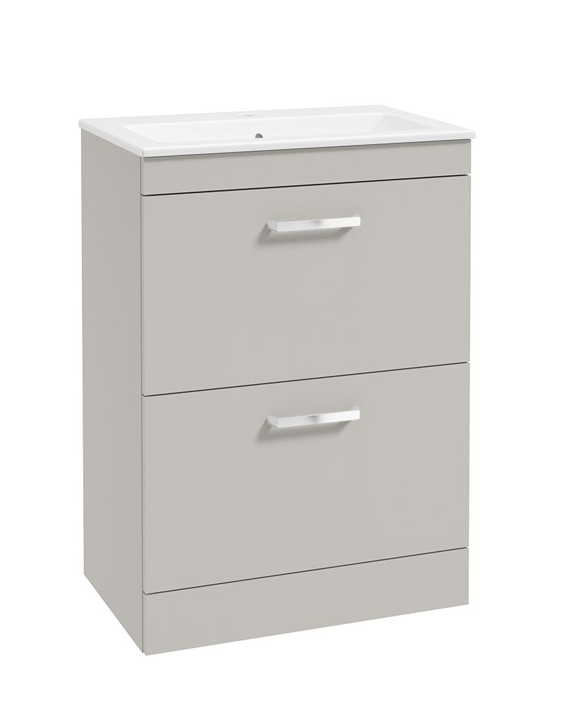Corta Floorstanding 60Cm Two Drawer Unit Morning Mist-Chrome Handles