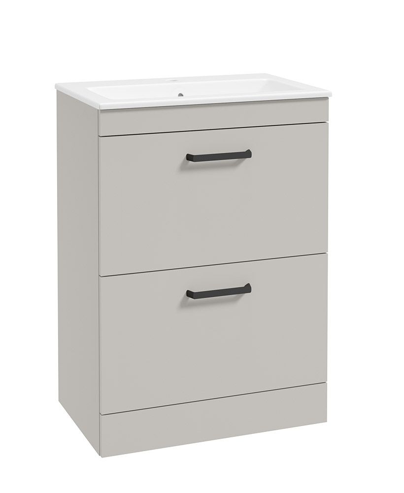 Corta Floorstanding 60Cm Two Drawer Unit Morning Mist-Black Handles